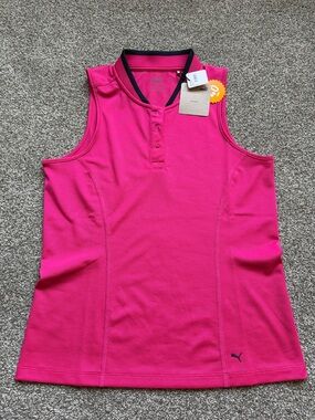 NWT Puma Women’s Golf Hot Pink Sleeveless Tank with Navy Trim Size S